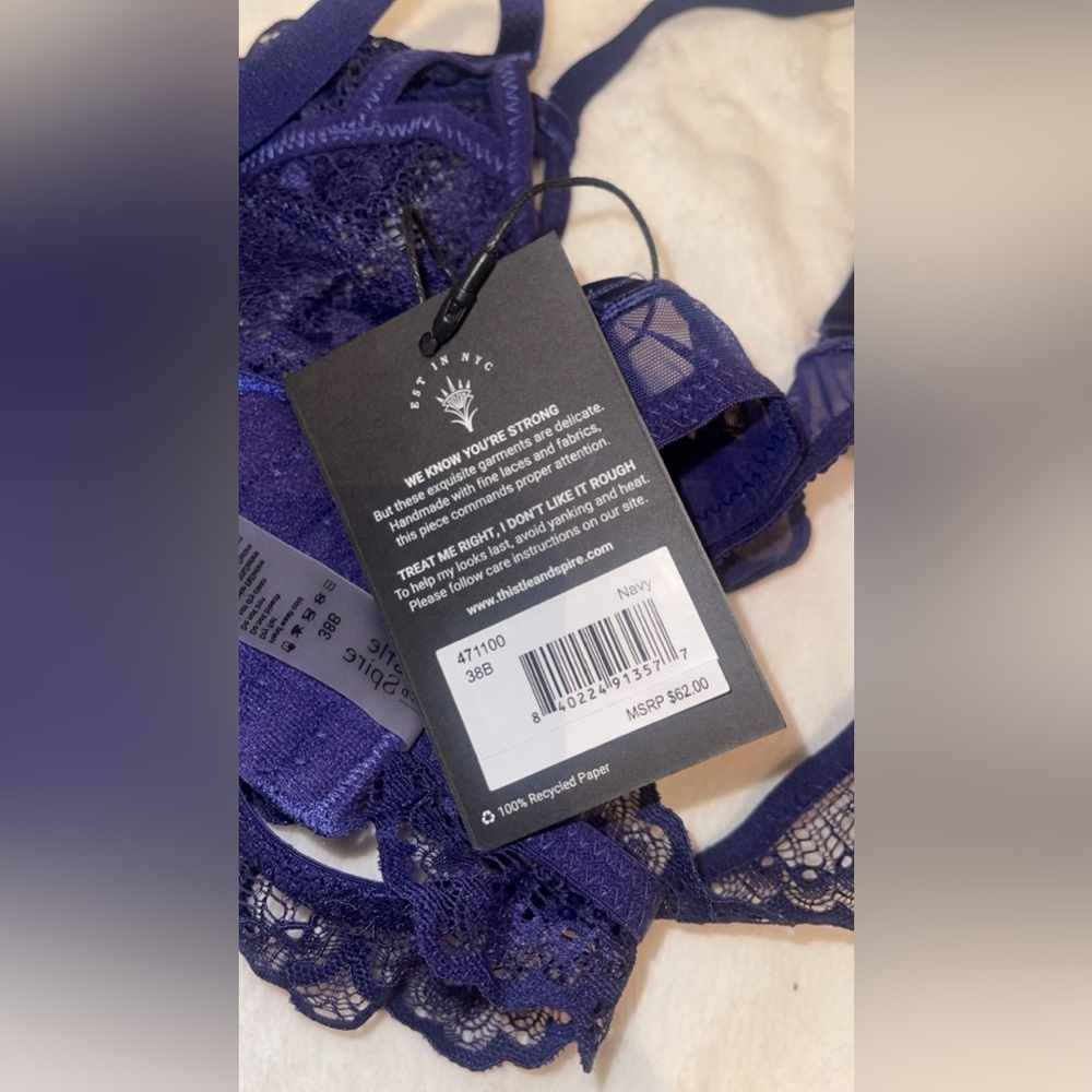 Thistle And Spire Cutout Lace Underwire Bra Navy NWT - Picture 3 of 8